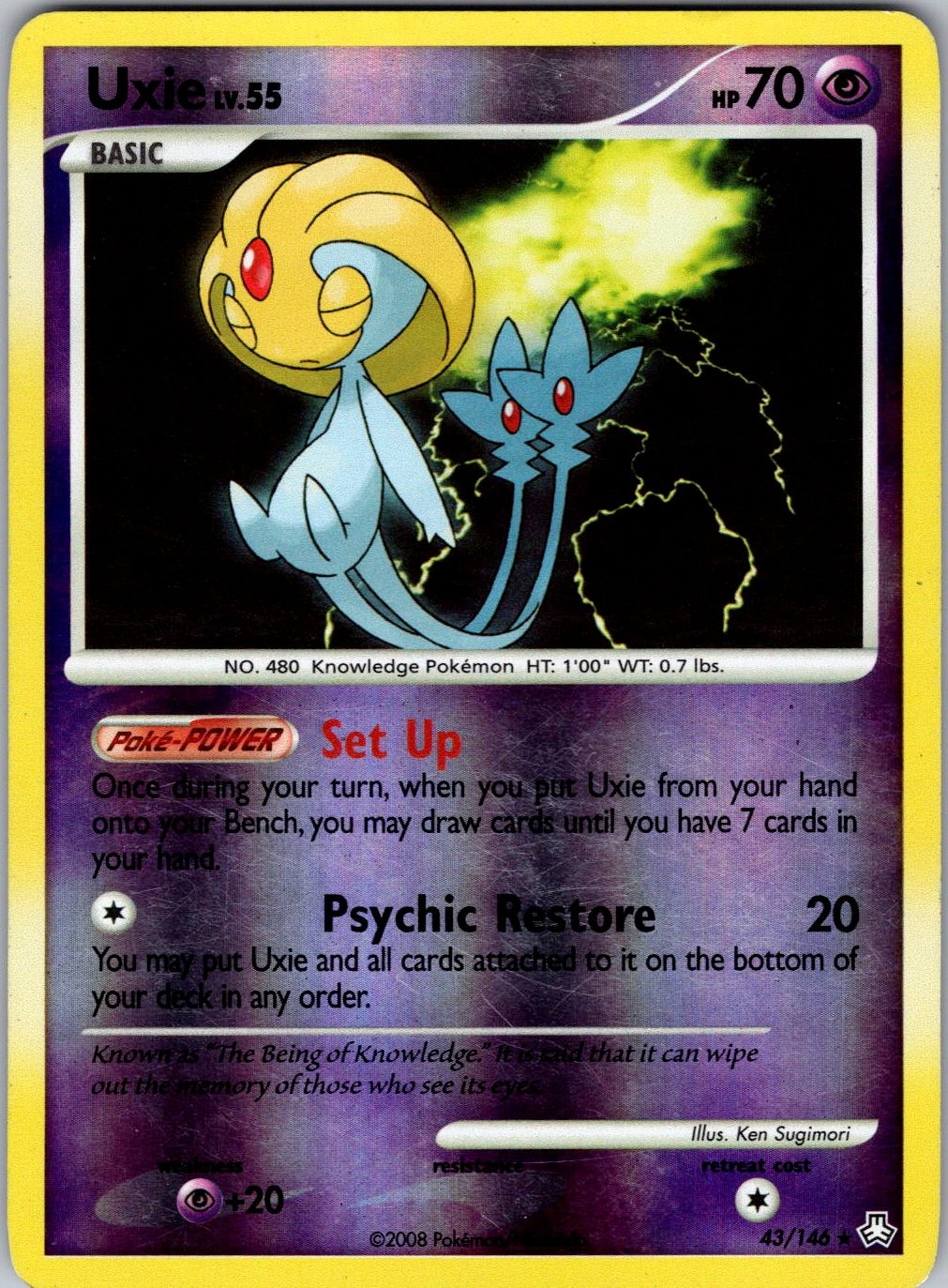 Uxie 43/146 Rare Legends Awakened Pokemon Reverse Holo Moderately Played