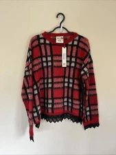 semicouture M Mohair Plaid Lace Crew Sweater New Made Italy