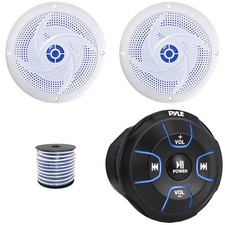 Pyle PLMRBT18 Bluetooth Marine Controller, 2x 6'' 240W Max Low Profile Speakers