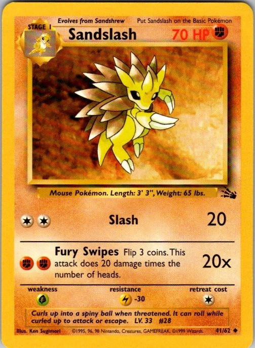 Sandslash 41/62 Fossil Rare LP Pokemon TCG