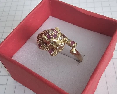 Ring Pantherring mit Rubine Brillanten in 14 Kt 585 Gold Diamanten 60 fein! - Bild 1 von 4