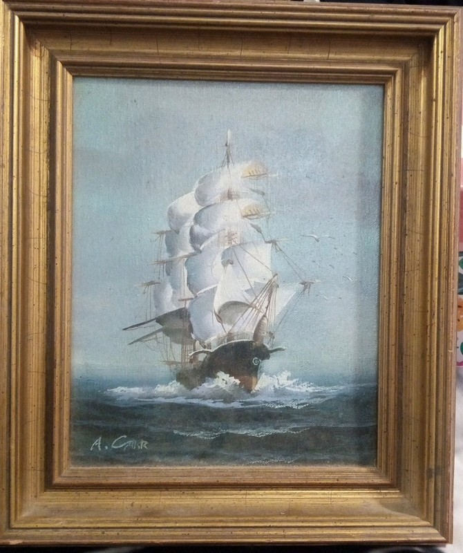 A. Carr Signed Framed Seascape Painting Realism Sailboat Ship Nautical