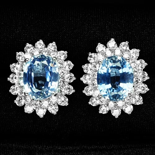 Precious Cornflower Blue Sapphire 8.12Ct 925 Sterling Silver White Gold Earrings