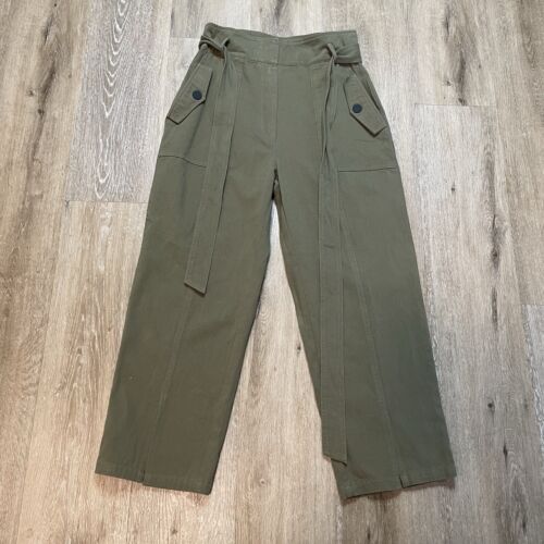Gilli Straight Leg Women’s Pants Capri With Belt High Waisted Size M - Olive