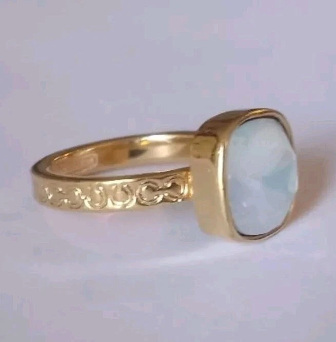 Auténtico Anillo de Diseñador COACH Oro 14k Sobre Bisel Facetado Piedra Lunar Gema Firmado Foto 2 de 4