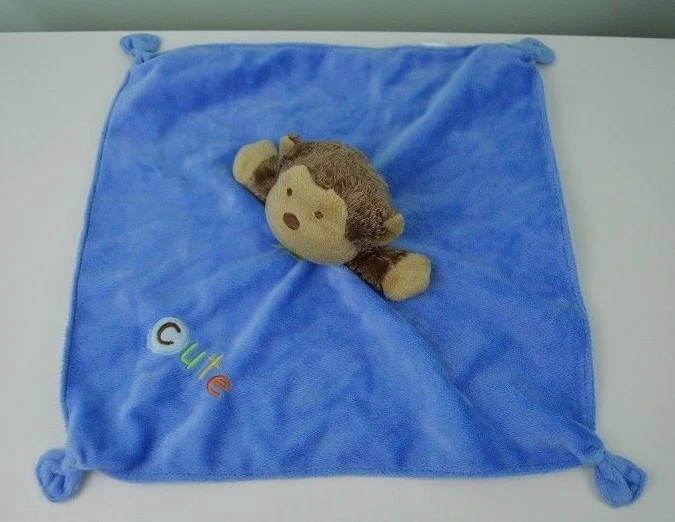 Маленькие чудеса обезьяна милый безопасности одеяло милый синий желтовато-коричневый узловатые углы погремушка - Изображение 2 из 4