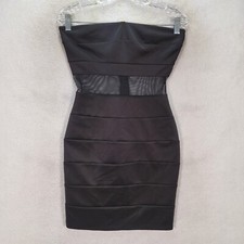 Y2K Black Strapless Sheer Cut Out Bodycon Clubwear Micro Mini Women Dress Size M