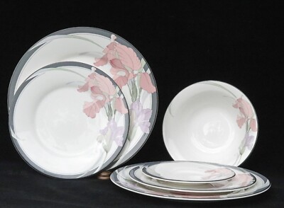 NORITAKE CAFE DU SOIR PATTERN CHINA 6 PC  NEW DECADE  DINNER SALAD - PLATES BOWL