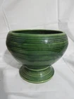 Mid Century McCoy Round Green Pedestal Ball Striped Glaze Planter 5018  6"