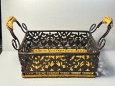 Metal  Wicker Rectangle Decorative Basket with handles.