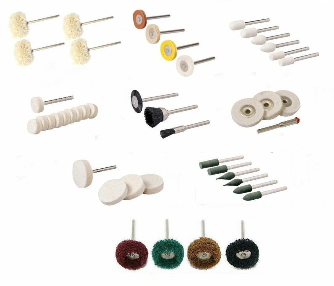 Rotary Tool Bit Set Jewellery Craft Polishing Cleaning Felt Cotton Rubber Nylon