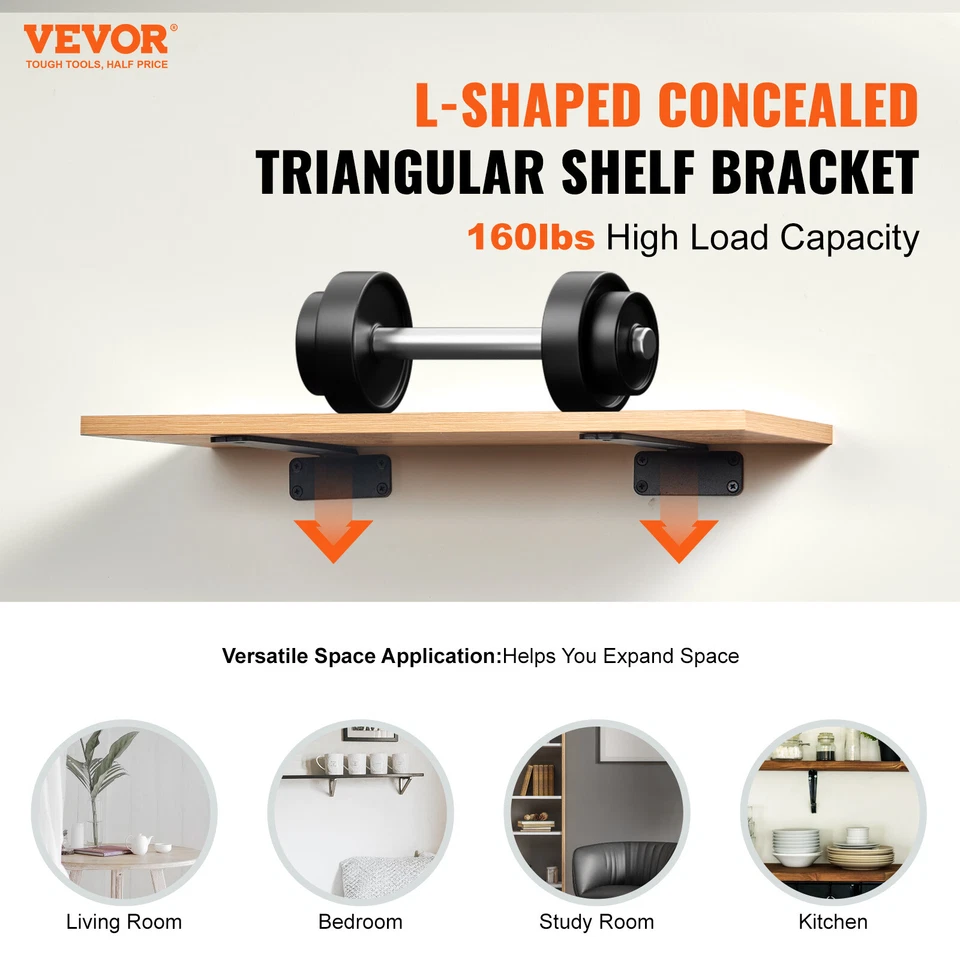 VEVOR Shelf Bracket 12 x 4 x 1.6 in 6 Pcs Heavy Duty Floating Shelf Brackets - image 2 of 4