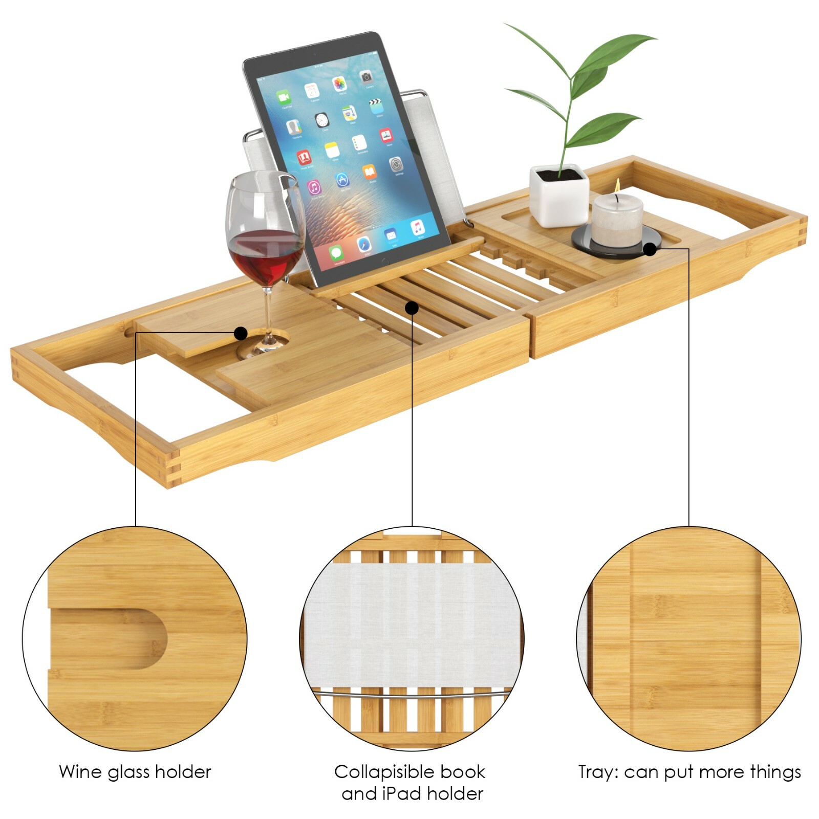 Immagine 31 - Vassoio per Vasca in bambù Mensola con Supporto da Bagno Estensibile 70-105cm