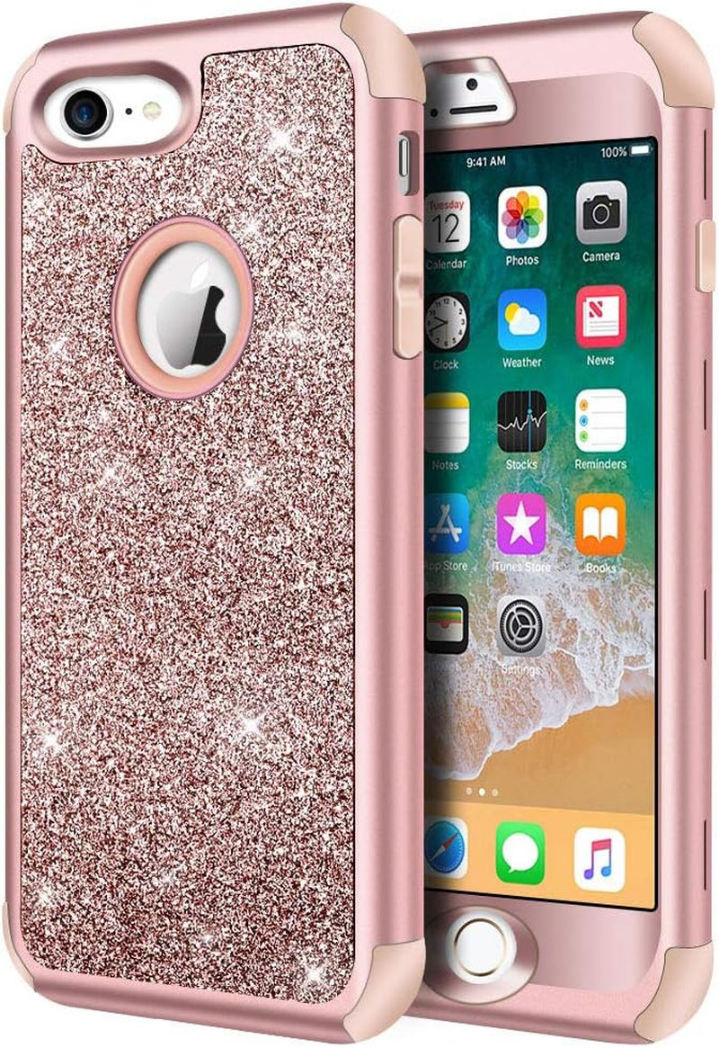 Rose Gold Heavy Duty Glitter Case for iPhone 7 & 8 - Shockproof Protection