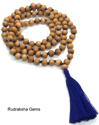 BUDDHIST WHITE SANDALWOOD Fair Trade OM MANTRA TASSEL MALA BEADS 108 MEDITATION 
