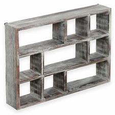 15-Inch 9-Compartment Torched Wood Freestanding & Wall Mountable Shadow Box