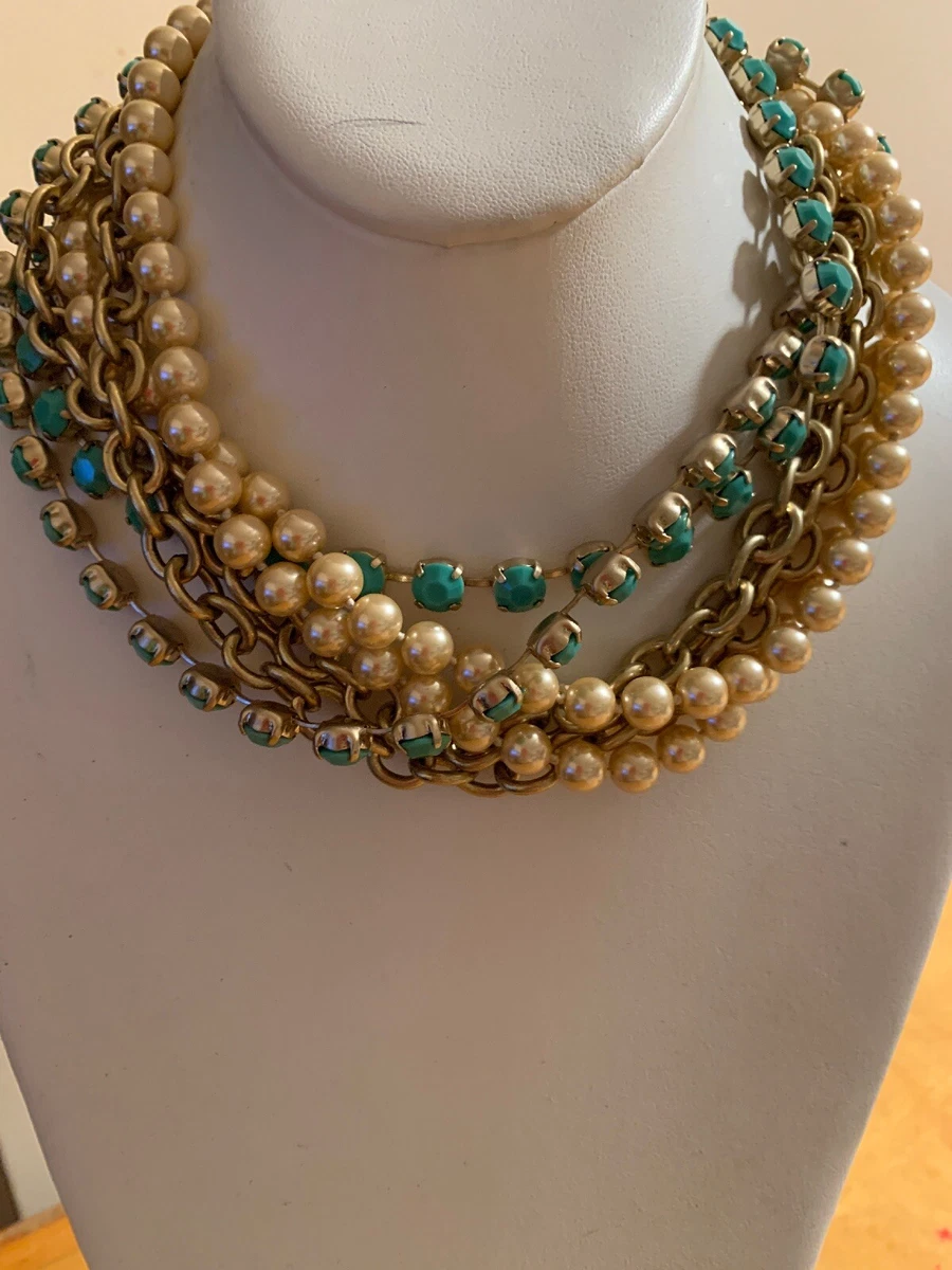 NWOT ABS Allen Schwartz goldTone Multi Chain Pearl & stone Necklace 104