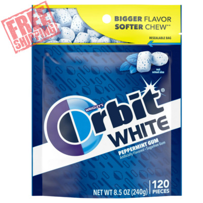 Orbit White Peppermint Sugar Free Chewing Gum, Value Pack - 120 Ct Bag Free NEW