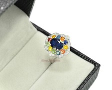 Natural Multi Sapphire Gemstone 925 Solid Silver September Birthstone Women Ring