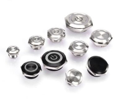 Round Push Button Switch Light Reset Buttons 12 16 19 22mm Stainless Steel Black