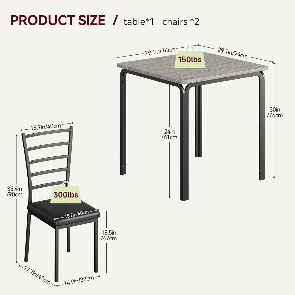 3Pcs Dining Room Kitchen Table with 2 PU Cushion Chair Sets Kitchen Dining Table - Image 2 of 4