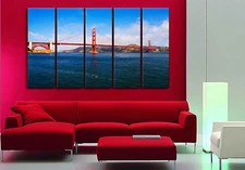 Golden Gate Bridge ready to hang 5 piece wall art/Improved canvas print/MTon MDF