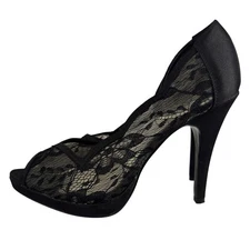 Coach and Four Black Lace and Satin Peep-toe Stiletto Heel Size 9 