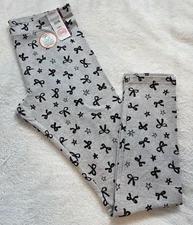 WONDER NATION Gray & Black Bows Kid Tough Cotton Leggings Girls XXL (18) NWT