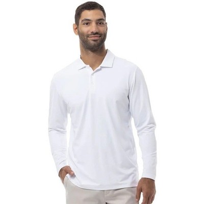 NEW SanSoleil Mens XL Soltek Ice Heather Long Sleeve Polo Shirt WHITE Cooling