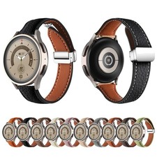 For Samsung Galaxy Watch 7 6 5 4 FE Lychee PU Leather Adjustable Slim Watch Band