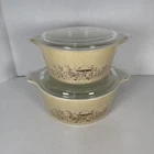 VTG Set PYREX Forest Fancies Mushroom 1.5qt 2.5qt Casserole Dish Lid 474-B 475-B