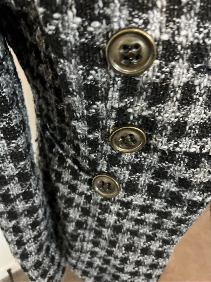 Abrigo de guisante a cuadros negro/gris BKE para mujer cierre de botones medio hasta la cintura bolsillos Foto 3 de 4