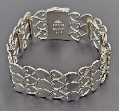 Rare Just Andersen Denmark Sterling Hearts Panel Link Bracelet C. 1920/30s