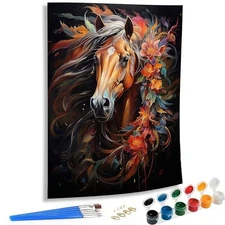  Paint by Numbers Kit for Adults Beginner Horse, Acrylic Flower Oil Painting 