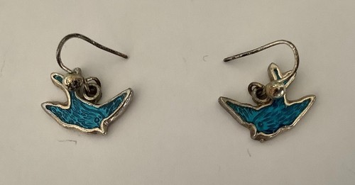 Vintage 1970s Australian Sterling Silver Enamel Bluebird of Happiness Earrings