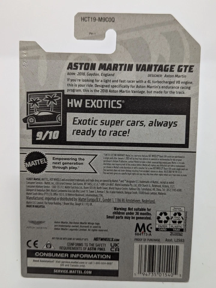Hot Wheels Exotics Aston Martin Vantage GTE 2022 estuche neón Q, oferta de envío de $1 leer Foto 2 de 2