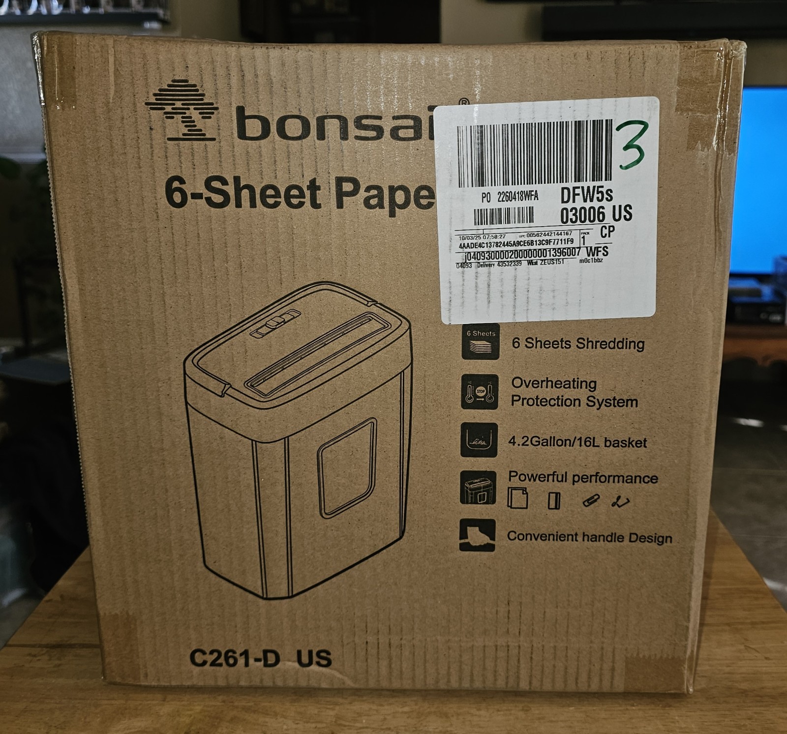 NEW Bonsaii 6-Sheet Paper Shredder Micro Cut 4.2 Gallon Bin (C261-D) NEW IN BOX