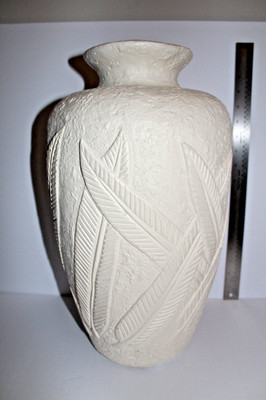 Heavy Plaster Vase with Leaf Frond Design 17''h
