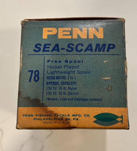 PENN SEA SCAMP MODEL 78 SALTWATER REEL WITH CATALOG & WRENCH/ WONDERFUL COLORS - Picture 7 of 8