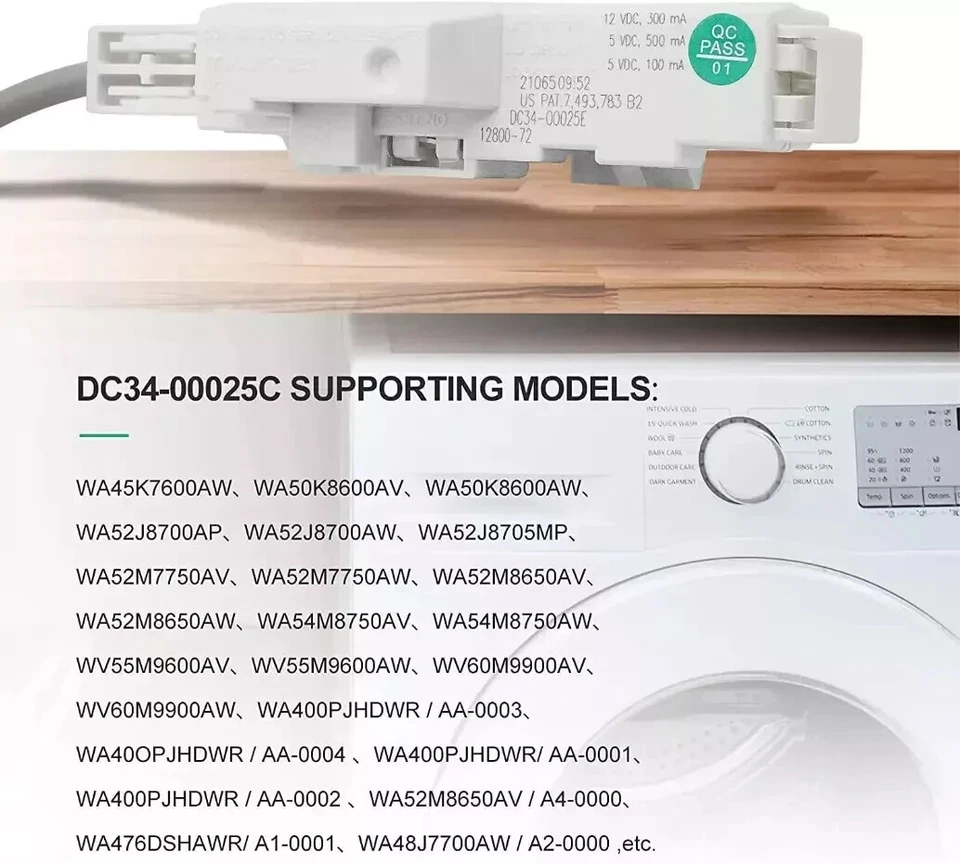 Interruptor de bloqueo de puerta para Samsung WA45H7000AW/A2 WA400PJHDWR/AA-01 WA422PRHDWR/AA-02 Foto 3 de 4