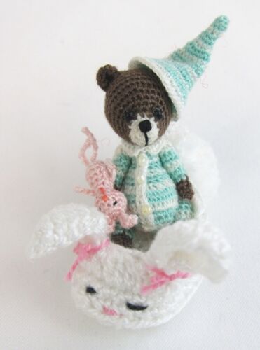 Miniature Crochet Jointed Head/Arms/Legs Teddy Bear in Easter Bunny Slipper - Picture 2 of 6