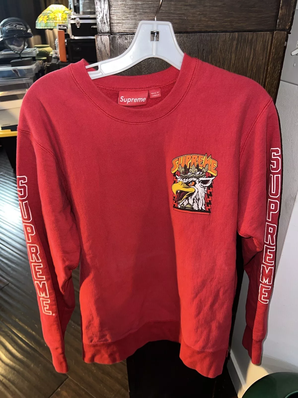 Sweat shirt Supreme X Sean Cliver Eagle avec couronne rouge crewneck taille Med spellout