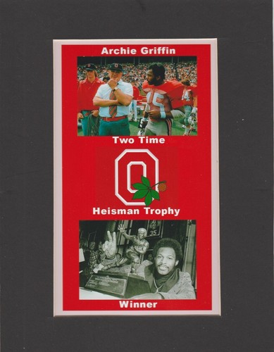 OHIO STATE BUCKEYES ARCHIE GRIFFIN W/ HEISMAN TROPHY & W/ WOODY HAYES MATTED PIC