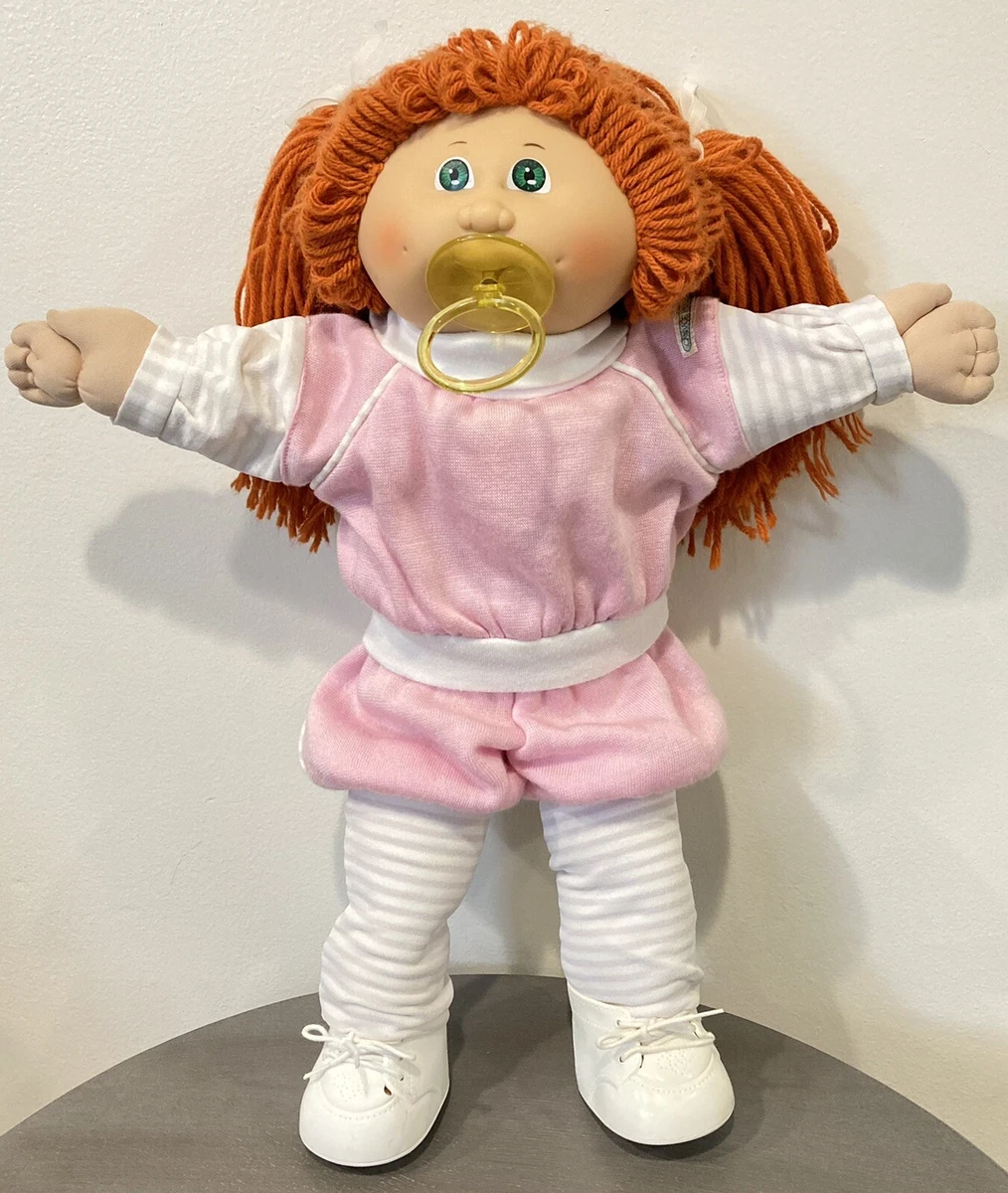 Vintage 1984 Cabbage Patch Kids Girl Doll Red Hair Pacifier Aerobics Outfit HM4