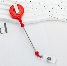 5 PC. Beadable Retractable Badge Reel DIY Red spring clip backed