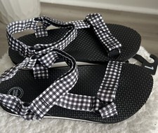 New Wonder Nation Girls Black /White Check Summer Adjustable Strap Sandals Sz. 1