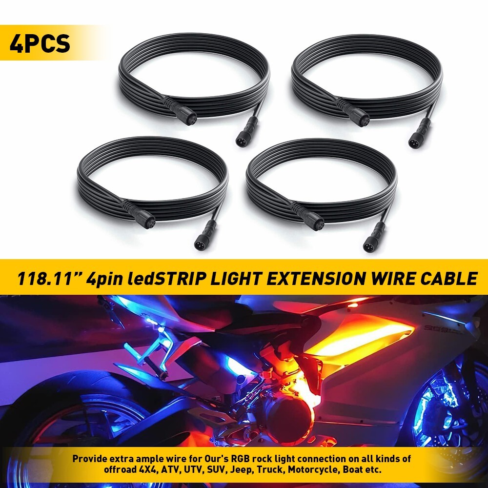 4PCS 10ft Extension Wire Cable Cord For RGB LED Rock Light / Halo