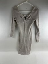 Madden Nyc Dress Women's Size Medium Tan Gray Bodycon Short Ribbed 3/4 Sleeve