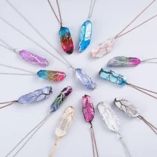 Natural Tree of Life Wire Wrap Rose Crystal Quartz Pendant Necklace Healing Gift