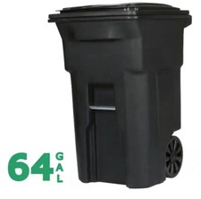 64 Gallon Black Rolling Outdoor Garbage/Trash Can with Wheels and Attached Lid